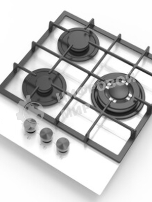 Газовая варочная панель Evelux HEG 425 WG Hi-Tech, 45 см, 3 конфорки, WOK-конфорка, чугунные решетки, газ-контроль, электроподжиг, механическое управление, белый