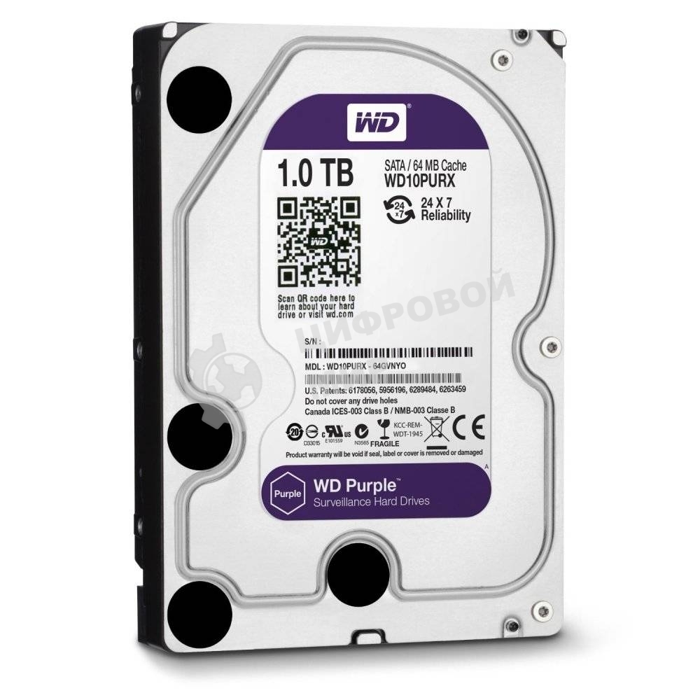 Жесткий диск Western Digital 1Tb Purple, SATA III 5400rpm, 64Mb 3.5