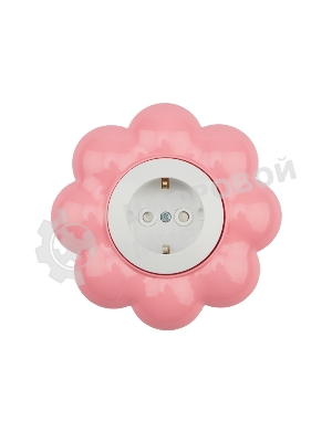 Розетка одноместная Kranz HAPPY Цветок скрытой установки, с заземлением и защитными шторками, белая/розовая