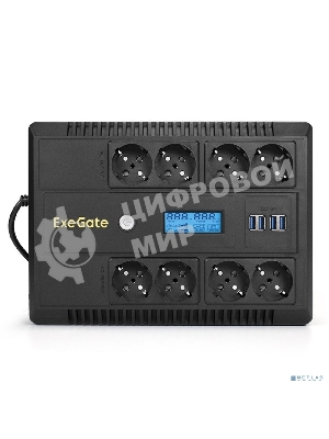 Источник бесперебойного питания ExeGate NEO Smart LHB-1000.LCD.AVR.8SH.CH.USB 1000VA/650W, LCD, AVR, 8*Schuko, USB, 4*USB-порта для зарядки, черный