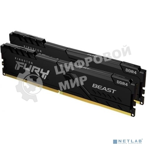 Оперативная память Kingston Fury Beast, DDR4, 64GB (2x32GB), 3600MHz, CL18, DIMM, с радиатором, черный
