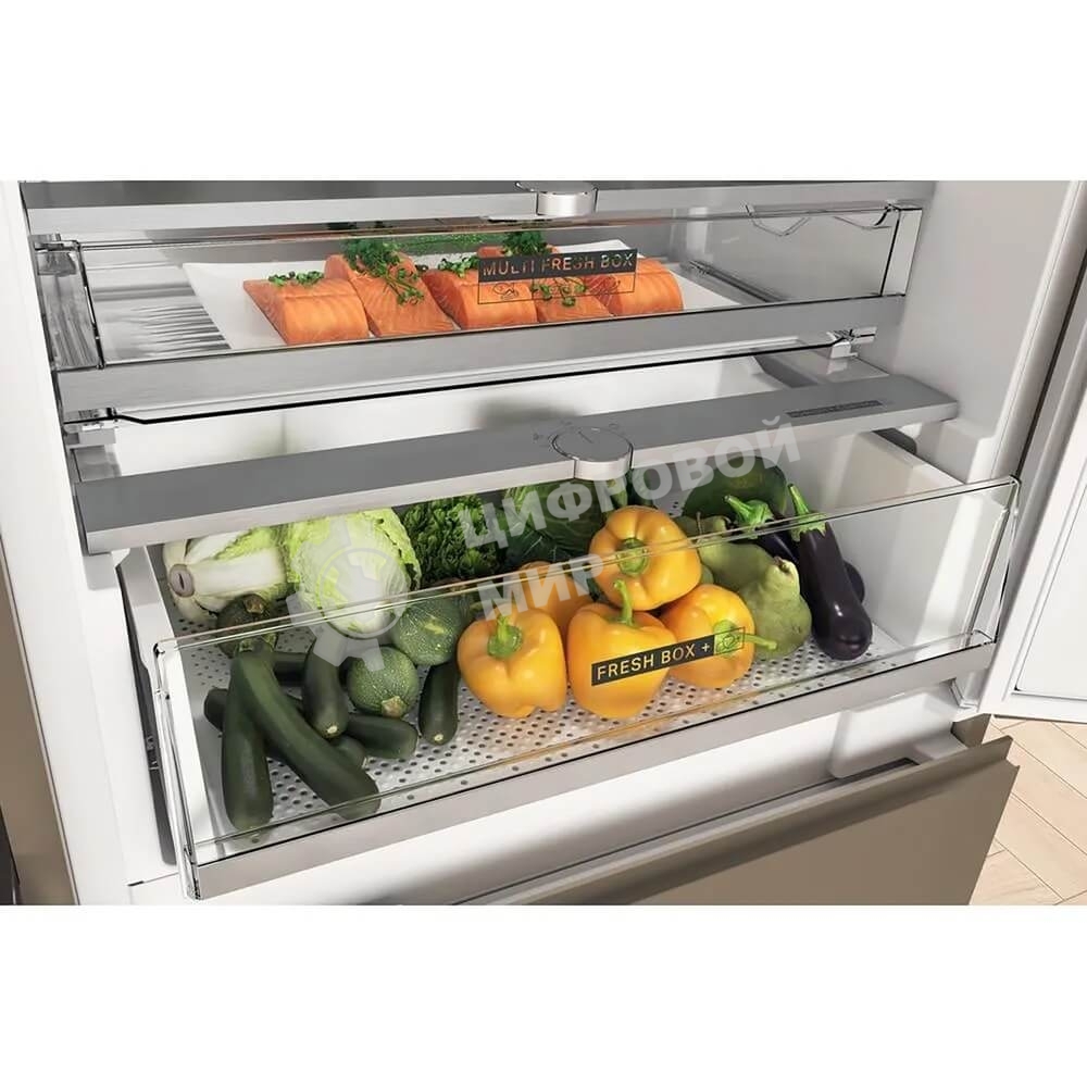 Холодильник встраиваемый Whirlpool WHSP70T241P 70 см, 193.5х54.3х69 см, 295/95 л, инверторный компрессор, автоматическая разморозка, зона свежести влажная, сенсорное управление, технология 6 SMYSL FreshControl, MultiFlow, FreezeControl, перенавешиваемые д