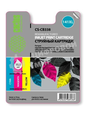 Картридж струйный Cactus CS-CB338 №141XL трехцветный (18 мл.) для HP DJ D4263/D4363/D5360/DJ J5783/J6413/PS C4273/C4283/C4343/C4383/C4473/C4483/C4583/C5283/D5363