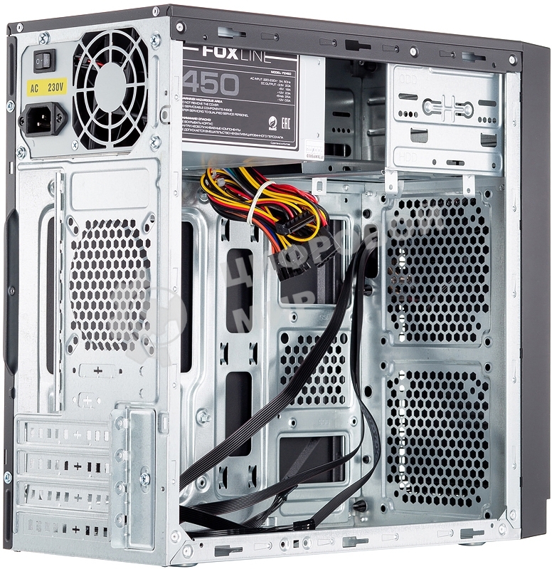 Компьютерный корпус с блоком питания 450Вт. Case Foxline FL-702, mATX, 1x5.25EXT, 1x3.5EXT, 2x3.5INT, 2xUSB 2.0, HDA, w/o FAN, w/450W ATX PSU, w/1.2m EU pwr cord
