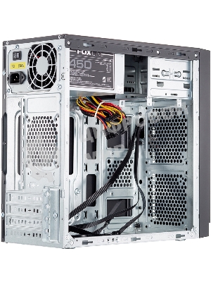 Компьютерный корпус с блоком питания 450Вт. Case Foxline FL-702, mATX, 1x5.25EXT, 1x3.5EXT, 2x3.5INT, 2xUSB 2.0, HDA, w/o FAN, w/450W ATX PSU, w/1.2m EU pwr cord