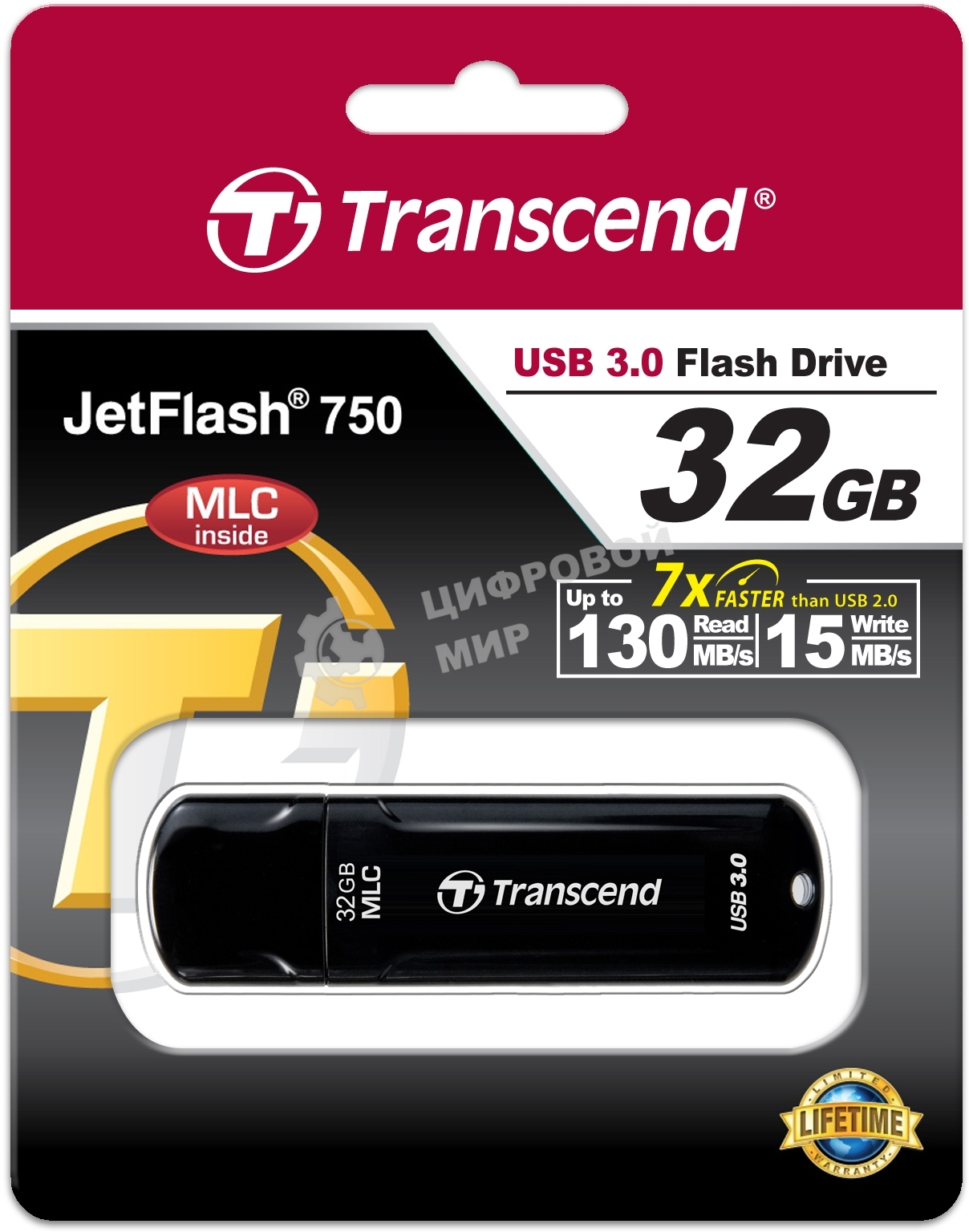 Флешка USB Transcend JetFlash 750 (TS32GJF750K), 32Gb, USB 3.0, R/W 130/30, черный