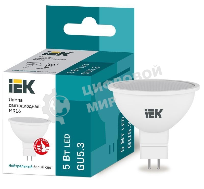 Лампа cветодиодная IEK LLE-MR16-5-230-40-GU5 ECO MR16 софит 5Вт 230В 4000К GU5.3