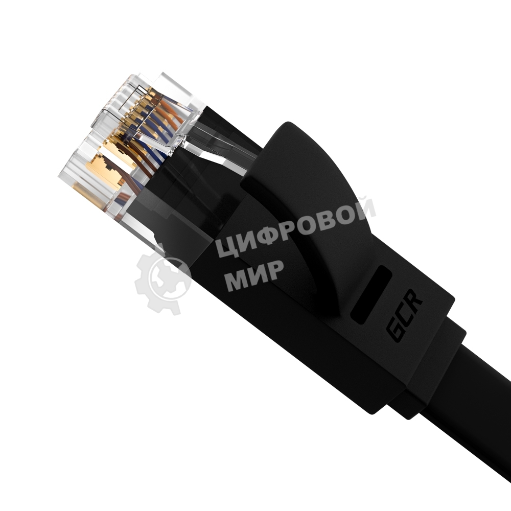 Патч-корд Greenconnect PROF плоский прямой 10.0m, UTP медь cat.6, черный, позолоченные контакты, 30 AWG, GCR-LNC616-10.0m, ethernet high speed 10 Гбит/с, RJ45, T568B