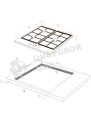 Газовая варочная панель Monsher High-Tech, 44 см, автоматический электроподжиг, газ-контроль, форсунки под сжиженый газ, SABAF конфорки, чугунные решетки, нержавеющая сталь