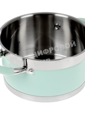 Кастрюля LARA LR02-541 MINT 18x10 см, 2,4 л, носик, индукционное дно, крышка с бортом, полипропилен, силикон, нержавеющая сталь