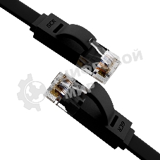 Патч-корд Greenconnect PROF плоский прямой 10.0m, UTP медь cat.6, черный, позолоченные контакты, 30 AWG, GCR-LNC616-10.0m, ethernet high speed 10 Гбит/с, RJ45, T568B