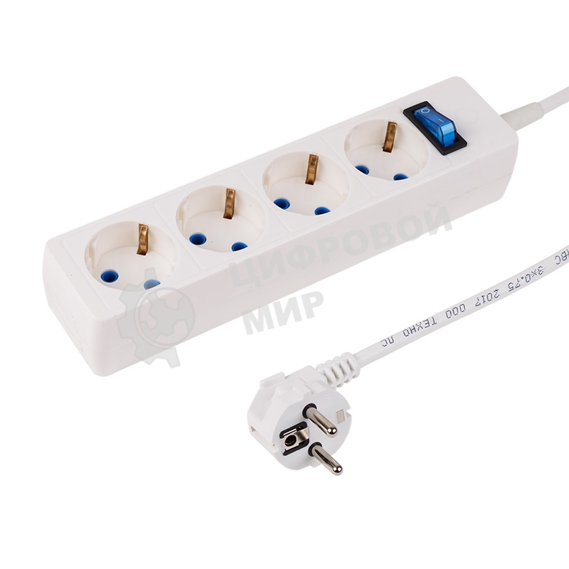 Сетевой фильтр PROconnect STANDARD 4 гнезда, 5 м, 3х0.75 мм², с/з + автовыкл., белый