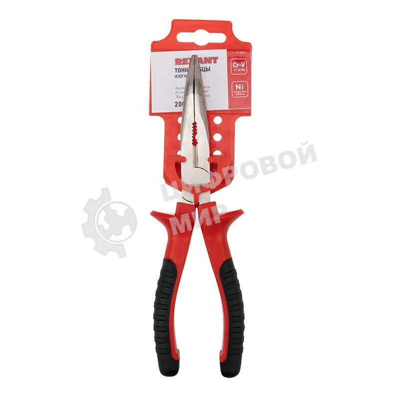 Тонкогубцы изогнутые Rexant 200 мм никелированные, двухкомпонентные рукоятки