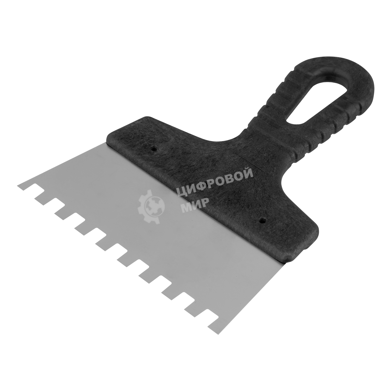 Шпатель из нержавеющей стали Сибртех 150 мм, зуб 8х8 мм, пластмассовая рукоятка