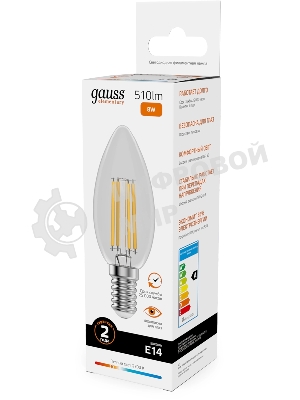Лампа филам. Gauss Filament 8Вт цок.:E14 свеча св.свеч.бел.теп. (упак.:10шт) (32118)