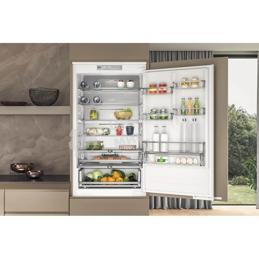 Холодильник встраиваемый Whirlpool WHSP70T241P 70 см, 193.5х54.3х69 см, 295/95 л, инверторный компрессор, автоматическая разморозка, зона свежести влажная, сенсорное управление, технология 6 SMYSL FreshControl, MultiFlow, FreezeControl, перенавешиваемые д