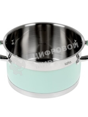 Кастрюля LARA LR02-541 MINT 18x10 см, 2,4 л, носик, индукционное дно, крышка с бортом, полипропилен, силикон, нержавеющая сталь