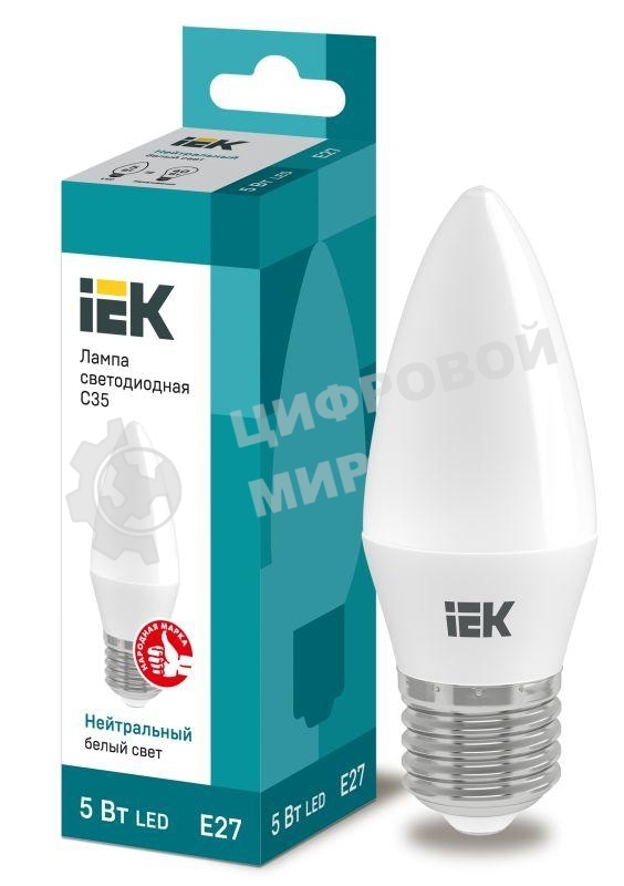 Лампа светодиодная ECO C35 5Вт свеча 4000К белый E27 450лм 230-240В IEK LLE-C35-5-230-40-E27
