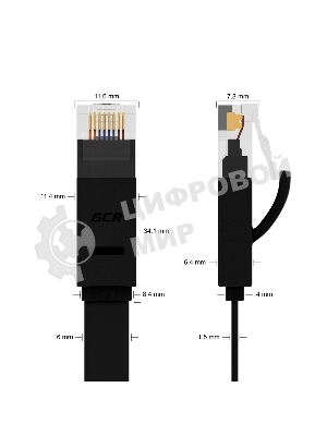 Патч-корд Greenconnect PROF плоский прямой 10.0m, UTP медь cat.6, черный, позолоченные контакты, 30 AWG, GCR-LNC616-10.0m, ethernet high speed 10 Гбит/с, RJ45, T568B