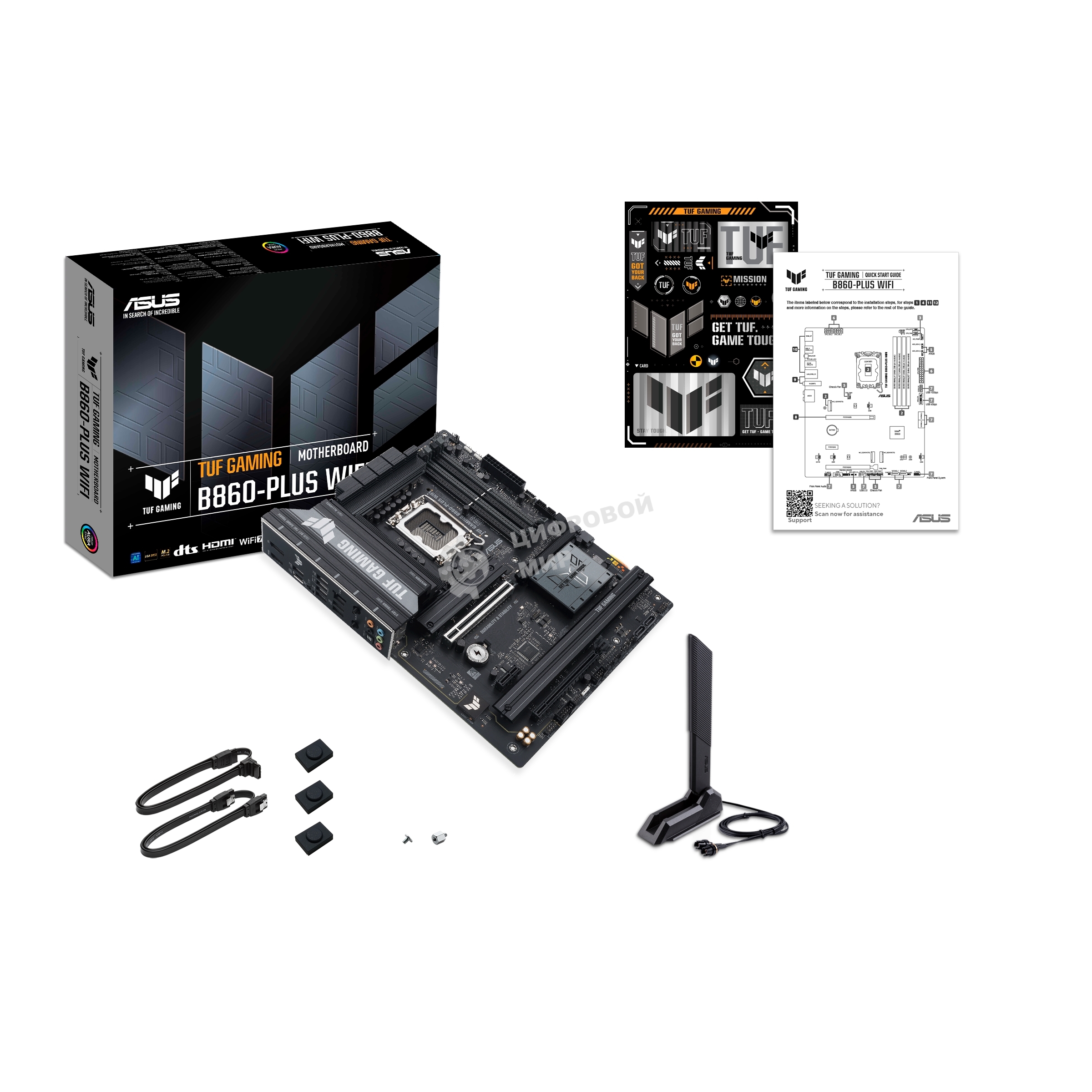 Материнская плата ASUS TUF GAMING B860-PLUS WIFI, LGA 1851, Intel B860, 4xDDR5, 4xSATA, 3xM.2, 1xPCIe 5.0 x16, 1xPCIe 4.0 x16, 1xDP, 1xHDMI, 1x 2.5Gb LAN, 1xUSB 20Gbps, 2xUSB 10Gbps, 3xUSB 5Gbps, 2xUSB 2.0, 5x3.5 мм, 7.1, ATX