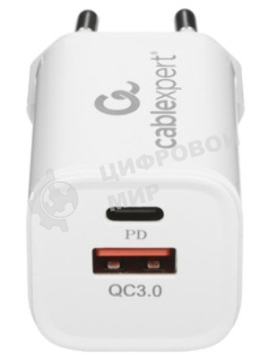 Сетевое зарядное устройство Cablexpert MP3A-PC-42, 30Вт, быстрая зарядка QC3.0/PD, 2 порта: USB и Type-C, белый, пакет