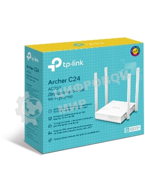 Роутер беспроводной TP-Link Archer C24 AC750 10/100BASE-TX белый