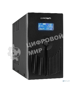Источник бесперебойного питания CROWN 800VA/450W, металл, 1x12V/9AH, розетки 3*EURO+1*IEC bybass, трансформатор AVR 145-280V, LCD дисплей, съемный кабель 1.2м, фильтр телефонной и ethernet линии RJ11/45, защита батареи, от перегрузки, от КЗ