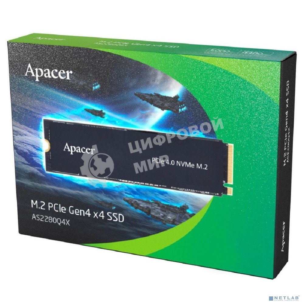 Накопитель SSD Apacer AS2280Q4X, 4Tb, PCIe 4.0 x4, M.2 2280, NVMe 1.4, R/W 5000/4400, с радиатором