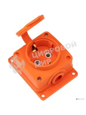 Розетка (колодка) Rexant влагозащищенная с крышкой 1 гнездо COMPACT, с/3, 16А, IP54, каучук, оранжевый