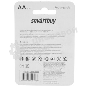 Аккумулятор NiMh Smartbuy SBBR-2A02BL1800 AA/2BL 1800 mAh (24/240)(2шт. в уп-ке)