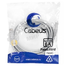 Шнур коммутационный Cabeus, кат. 6A, экр., S/FTP, RJ45/RJ45, LSZH, AWG26, 3м, серый