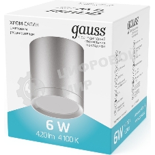 Светильник Gauss Хром/Сатин LED накладной с рассеивателем 6W 4100K 68х75мм 1/30