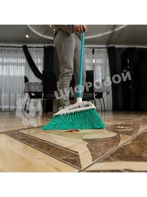 Щетка Home Palisad пластмасс. для подмет. пола, премиум, 23 см, c черенком, 120 см, бирюз. щетина