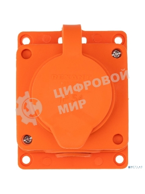 Розетка (колодка) Rexant влагозащищенная с крышкой 1 гнездо COMPACT, с/3, 16А, IP54, каучук, оранжевый