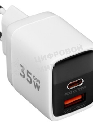 Сетевое зарядное устройство с дисплеем Cablexpert MP3A-PC-52, 35Вт GaN, QC3.0/PD3.0, 1хUSB, 1хType-C, белый, коробка