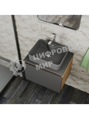 Комплект: тумба Bau Dream Blackwood графит 60, 1 ящик, раковина BAU Cerama 48х37, темно-серая, смеситель Hotel Stil, нерж сталь, выпуск клик клак хром