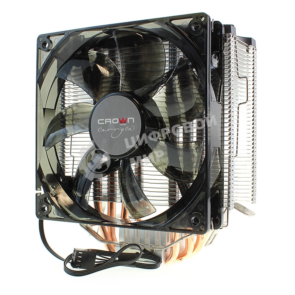 Кулер для процессора Crown CM-5 прозрачный/черный, 120 мм, 1500 об/мин, 30.8 дБ, 4 pin, 187 Вт, 148 мм