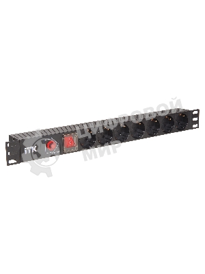 Блок ITK PDU 7 розеток DIN49440 (нем. станд.) с LED выключателем и защитой от перенапряжения, 1U, без шнура, вх. IEC320 C14, алюминевый профиль, черный
