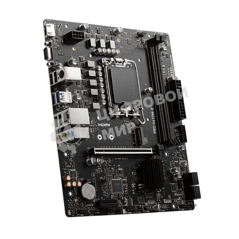 Материнская плата MSI PRO H610M-E, LGA 1700, Intel H610, 2xDDR5, 4xSATA, 1xM.2, 1xPCIe 4.0 x16, 1xPCIe 4.0 x1, 1xHDMI, 1xVGA, 1xRJ45 1Gb, 2xUSB-A 3.2 Gen 1, 4xUSB-A 2.0, 3x3.5мм, 7.1, mATX
