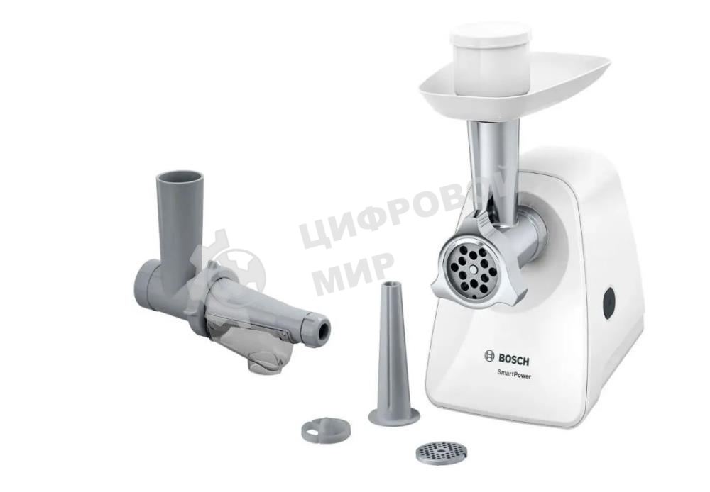 Мясорубка электрическая Bosch MFW2515W белый, 1500 Вт, 1.7 кг/мин, защита от перегрузки, насадки - 4