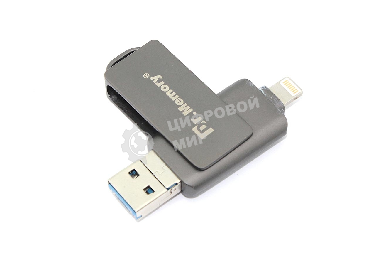 Флешка USB Dr. Memory 051, 64Gb, USB 3.0/USB Type-C, R/W 120/70, серый