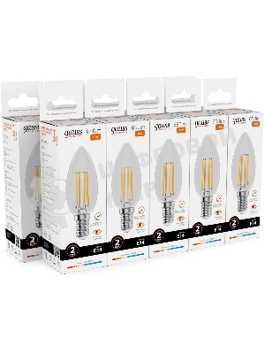Лампа светодиодная филаментная Gauss Filament 10Вт цок.: E14 свеча св. свеч. бел. теп. (упак.: 10 шт)