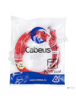 Шнур коммутационный Cabeus, Cat.5e, неэкр., U/UTP, RJ45/RJ45, PVC, AWG24, 3м, красный
