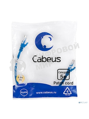 Патч-корд Cabeus, Cat.5e, неэкр., U/UTP, RJ45/RJ45, PVC, AWG24, 0.3м, синий