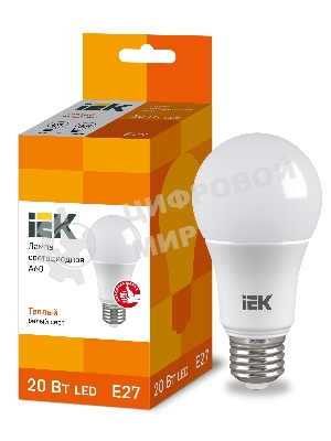 Лампа cветодиодная IEK LLE-A60-20-230-30-E27 ECO A60 шар 20Вт 230В 3000К E27 IEK