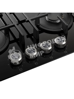 Варочная поверхность Kuppersberg FG 68 B газ, High-Tech, 60 см, автоматический электроподжиг, газ-контроль, форсунки под сжиженый газ, механическое/сенсорное управление, таймер, блокировка панели управления, подсветка панели управления, SABAF конфорки, чугунные решетки, цвет черный, цвет фурнитуры черно-серебристый