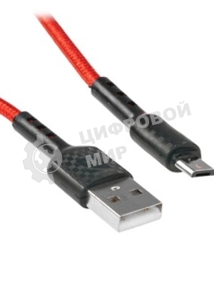 Кабель Defender F181, USB 2.0 (AM) - microUSB 2.0 (BM), 1 м, 2.4А, нейлоновая оплетка, красный.