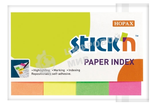 Закладки самоклеящиеся, индексы бумажные Hopax 21205 20x50мм, 4 цвета в упаковке, 50 листов