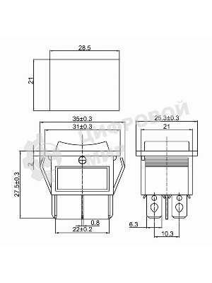 Выключатель клавишный Rexant 250V 15А (6с) ON-OFF-ON красный с подсветкой и нейтралью