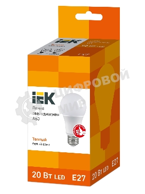 Лампа cветодиодная IEK LLE-A60-20-230-30-E27 ECO A60 шар 20Вт 230В 3000К E27 IEK